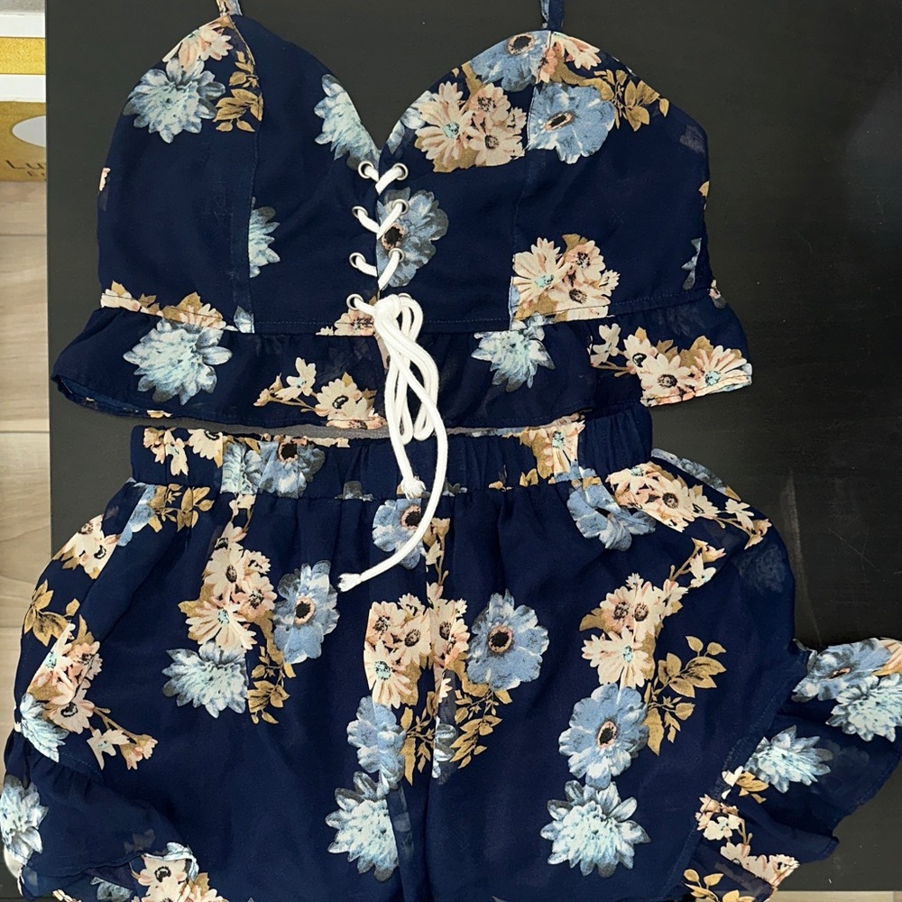 Floral Lace-Up Two-Piece Set